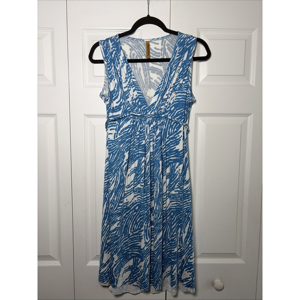 Rachel Pally Empire Waist Dress Womens Size M Blue White Abstract Jersey Modal
